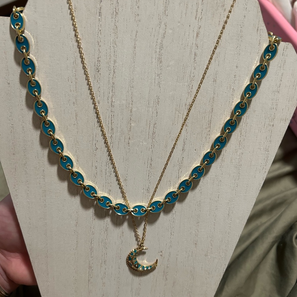 Teal Enamel Chain Necklace